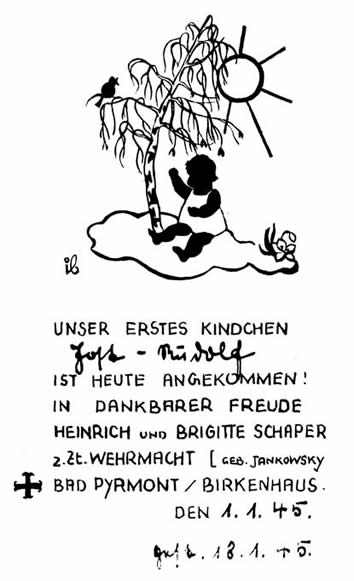 Geburts- und Todesanzeige für Jost-Rudolf Schaper, 1945